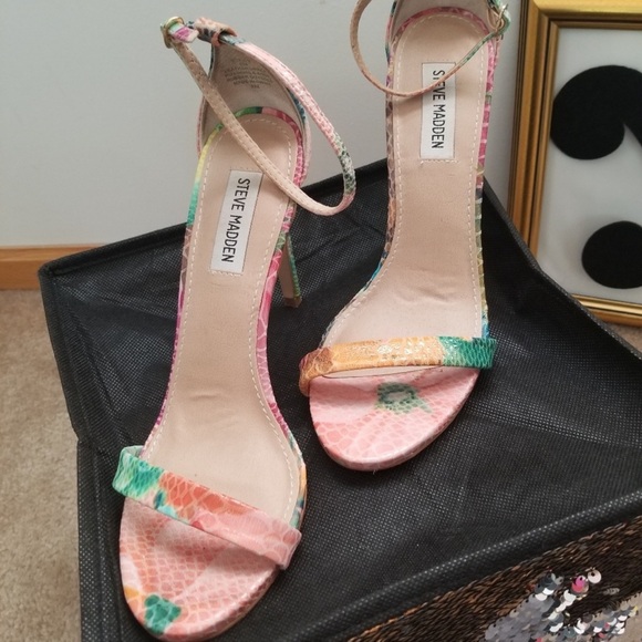 Steve Madden Stecy Pink and Green Floral Strappy Heels - Picture 1 of 5